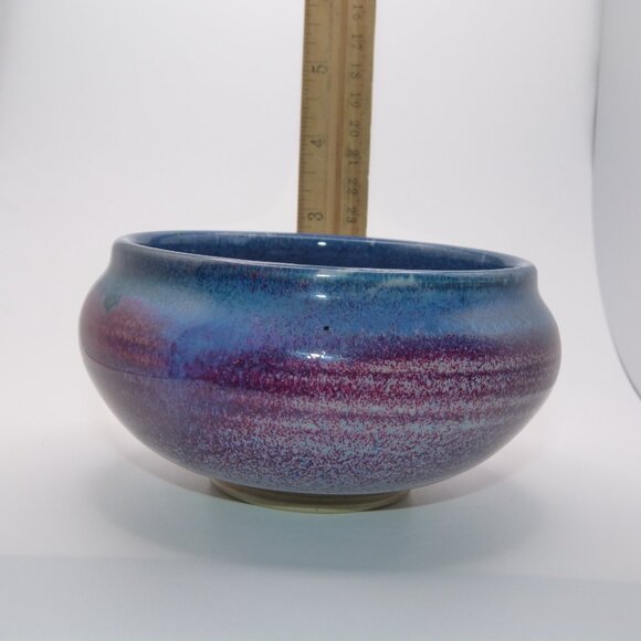 Signed Studio Pottery Bowl Two Tone Blue And Purple Glaze - Picture 7 of 8